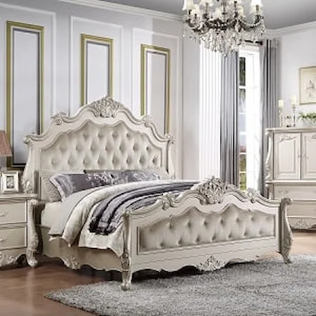 Traditional King Upholstered Bed with Arched Headboard
