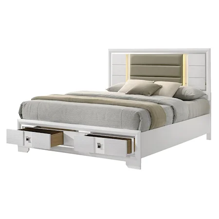 Contemporary Queen Upholstered Panel Storage Bed with Storage Drawers