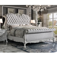 Traditional King Upholstered Sleigh Bed with Button Tufted Headboard