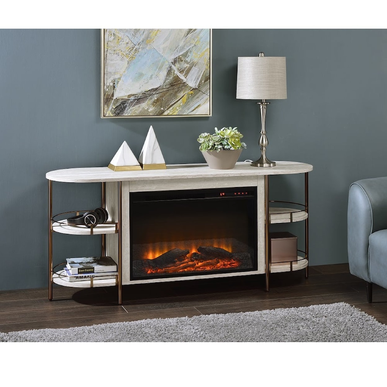 Acme Furniture Valene Console Table W/Fireplace