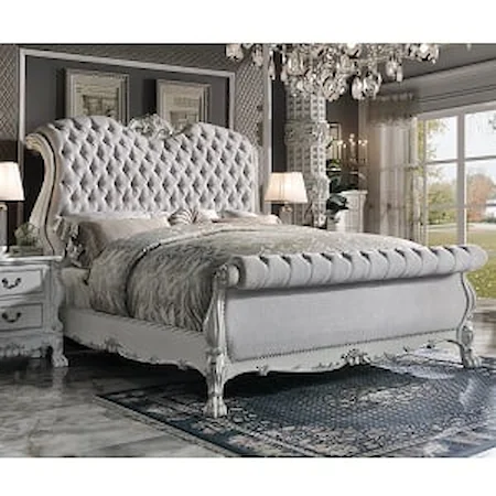 Traditional Upholstered Queen Sleigh Bed