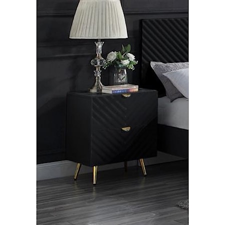 Contemporary 2-Drawer Nightstand with Gold Accents