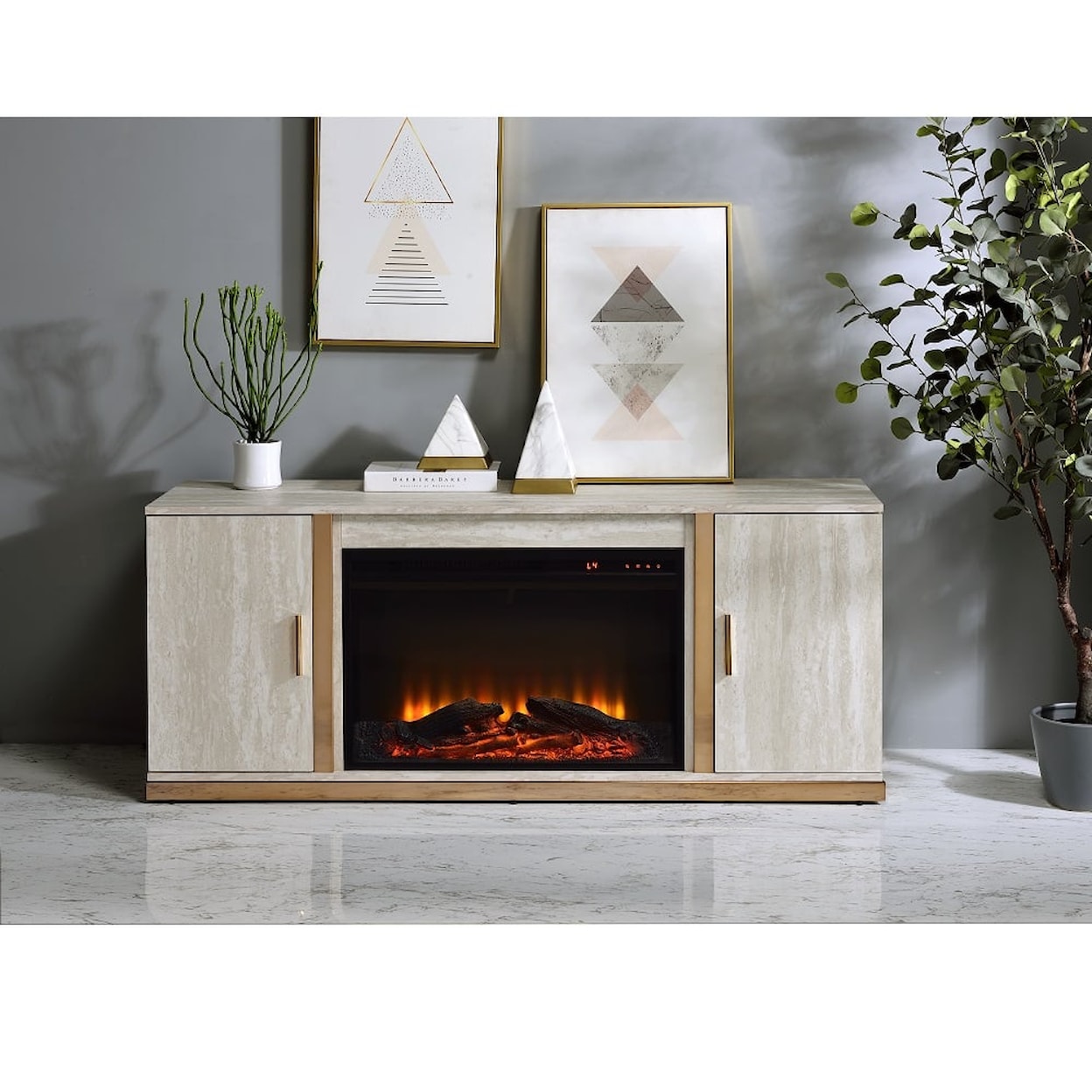 Acme Furniture Vanna Console Table W/Fireplace
