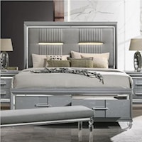 Contemporary King Bed with Built-in LED Lighting and Footboard Storage