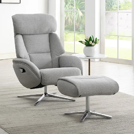 Contemporary Reclining Swivel Chair with Pedestal Ottoman
