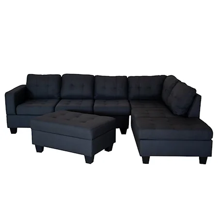 Black L-Shape Sectional with Ottoman