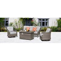 4-Piece Wicker Sofa Set with Swivel Rocking Chairs and Fire Pit Table