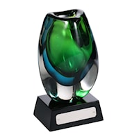 Casual Green Emerald Vase with Glossy Black Base