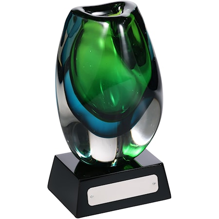 Casual Green Emerald Vase with Glossy Black Base