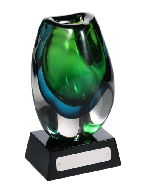 Casual Green Emerald Vase with Glossy Black Base