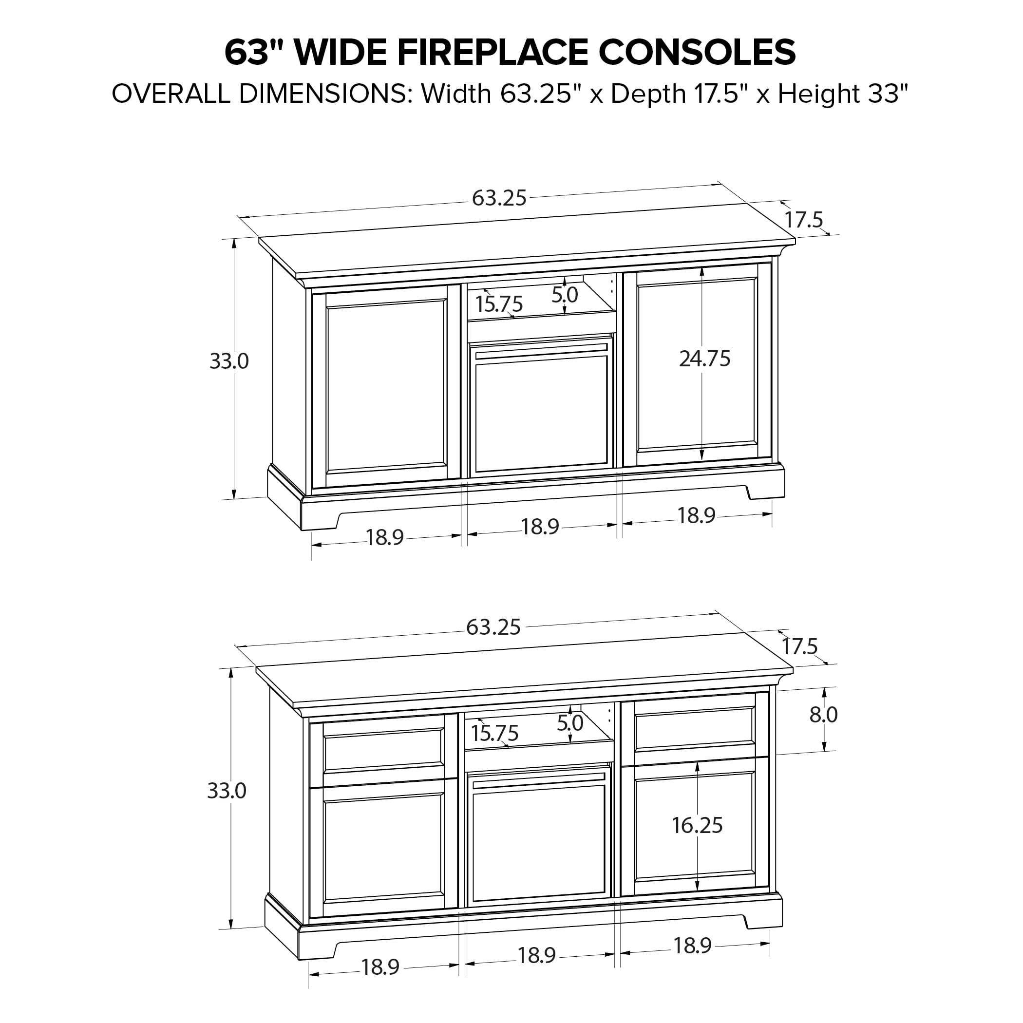63" Fireplace TV Console