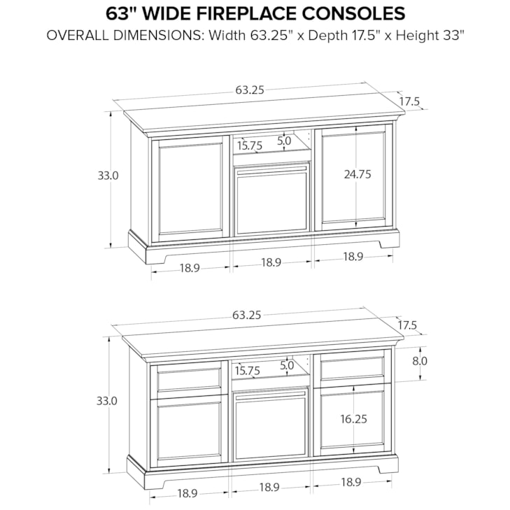Howard Miller Custom Fireplace Consoles 63" Fireplace TV Console