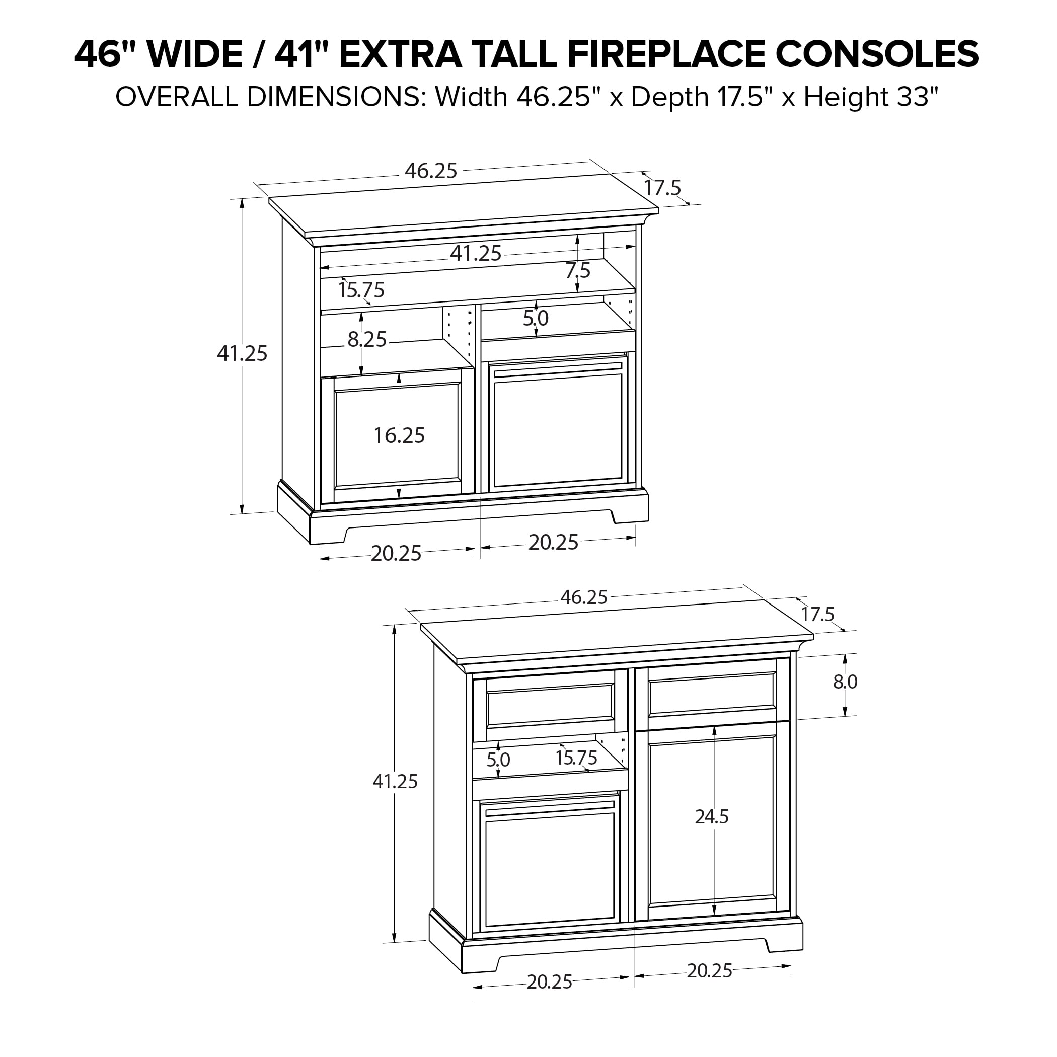 46" Wide Tall Fireplace Console