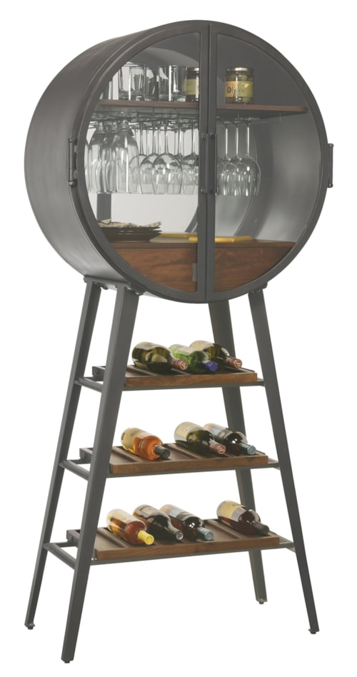 Industrial Wine and Bar 4-Shelf Cabinet with Pull-Out Drawer