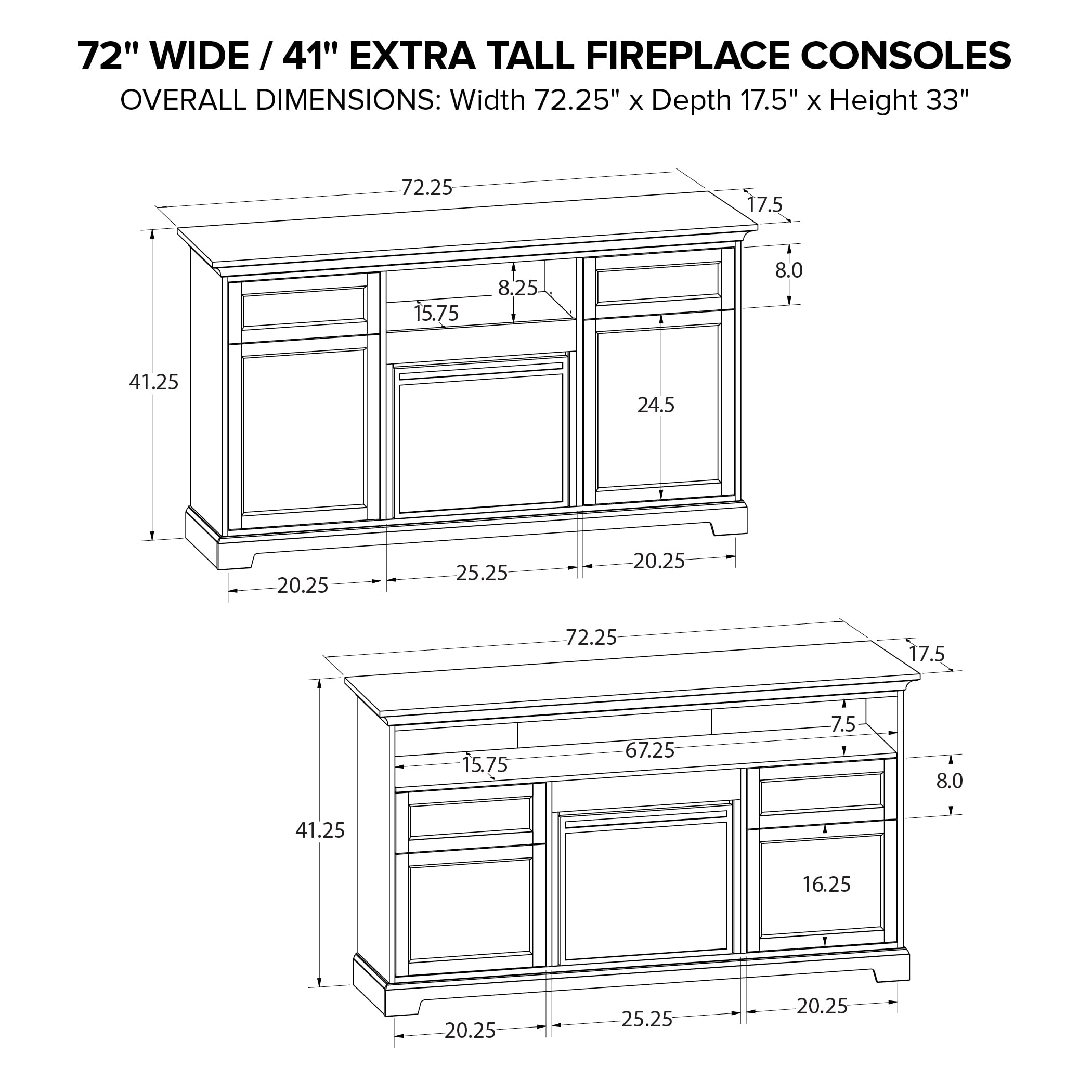 72"Wide/41"Extra Tall Fireplace TV Console