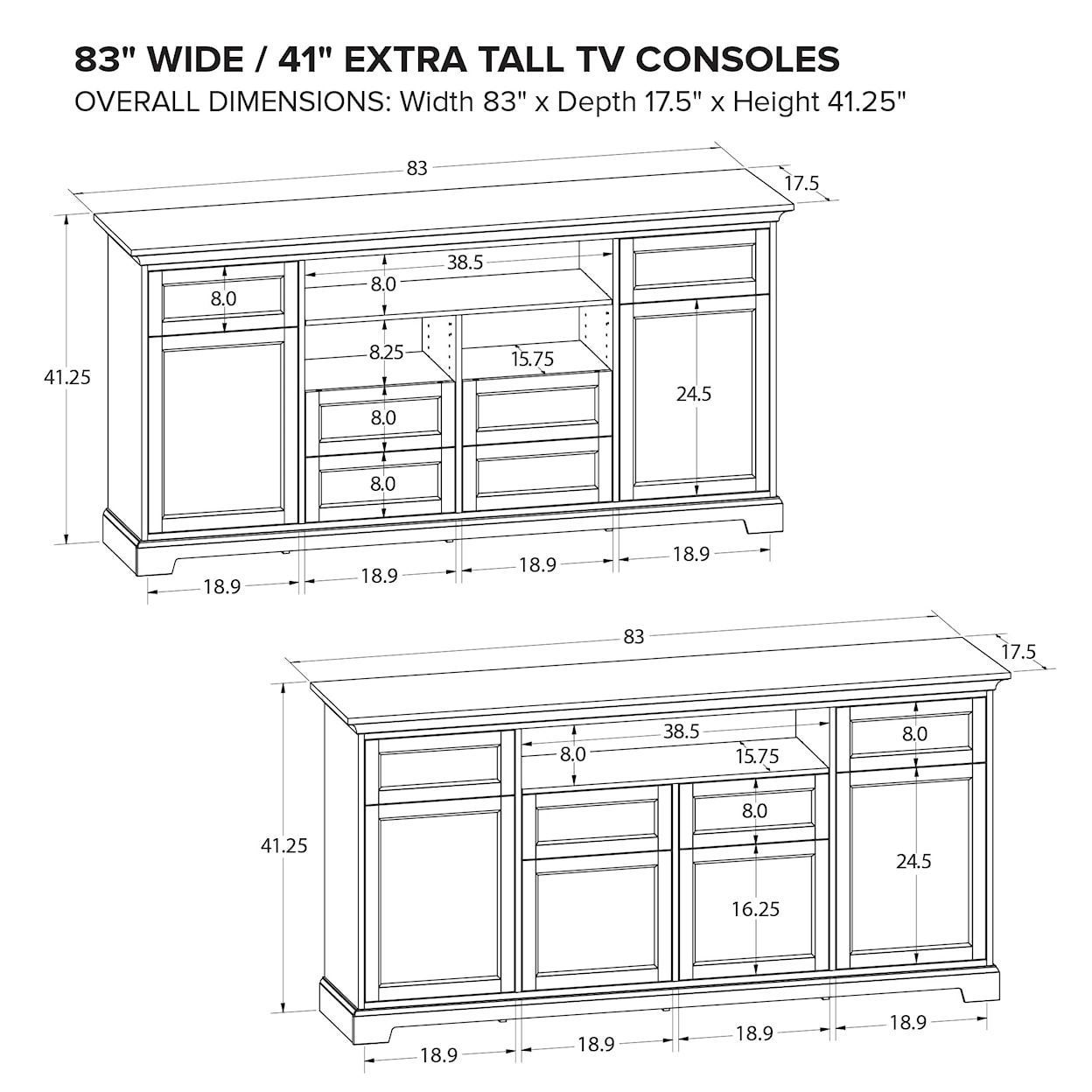 Howard Miller Custom Consoles 83"Wide/41"Extra Tall TV Console