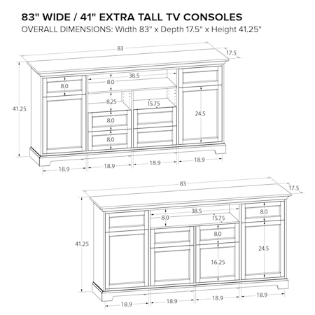 83&quot;Wide/41&quot;Extra Tall TV Console