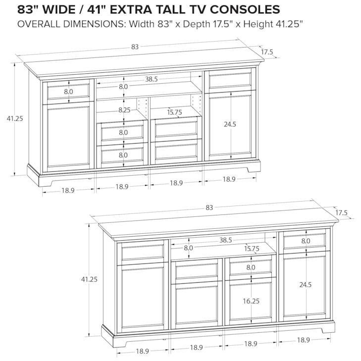 Howard Miller Custom Consoles 83"Wide/41"Extra Tall TV Console