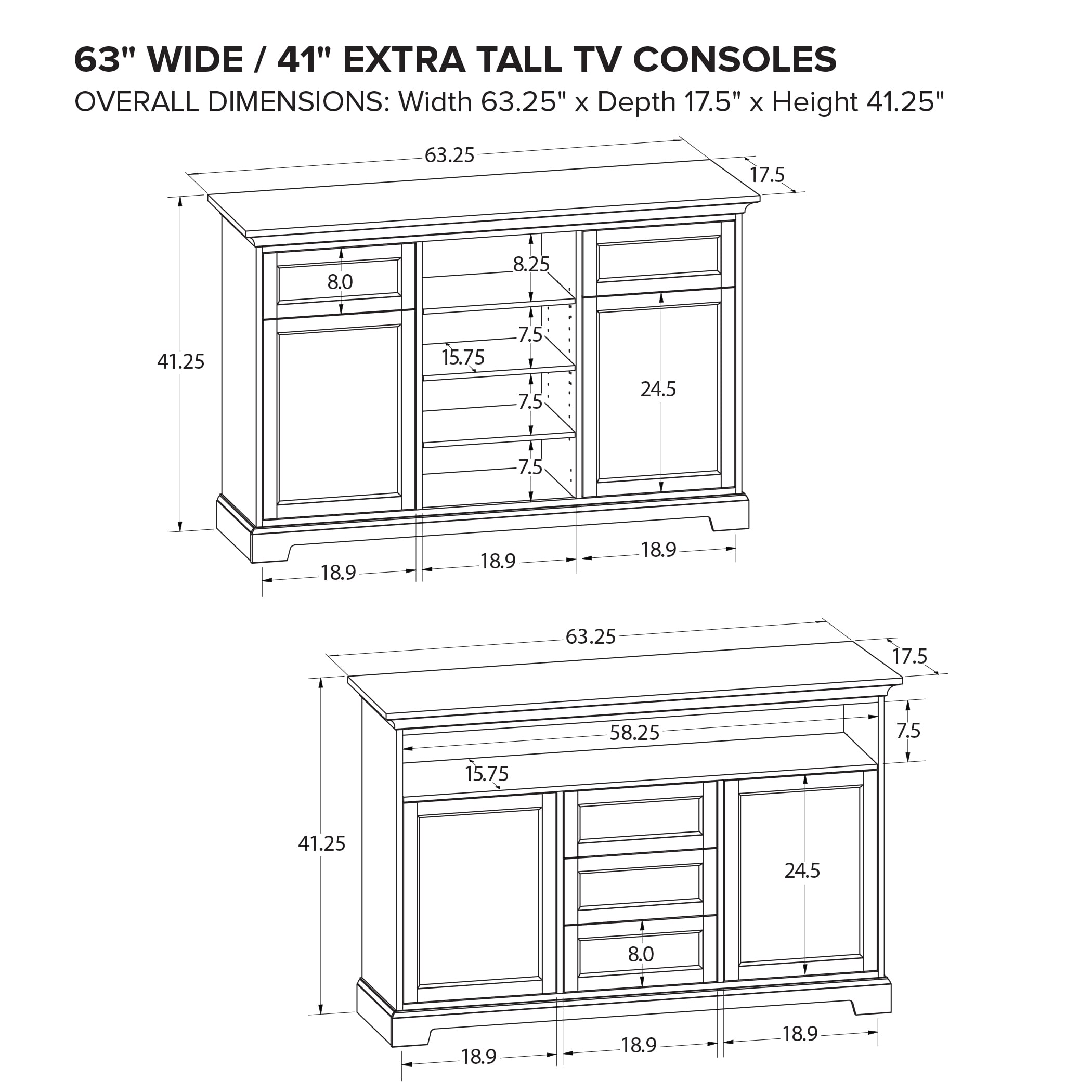 63" Wide Extra Tall TV Console