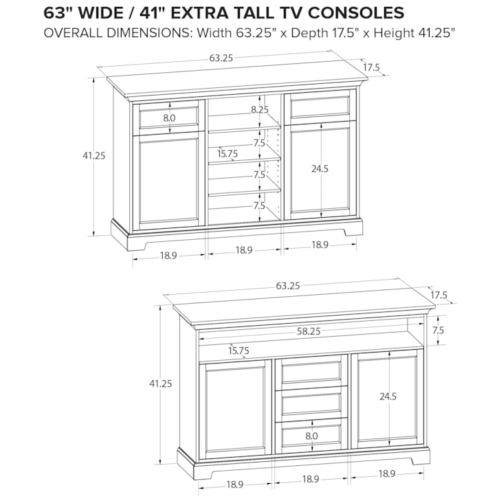 Howard Miller Wide Custom TV Consoles 63" Wide Extra Tall TV Console