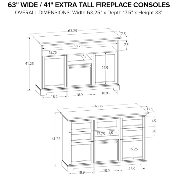 Howard Miller Howard Miller 63"Wide/41"Extra Tall Fireplace TV Console