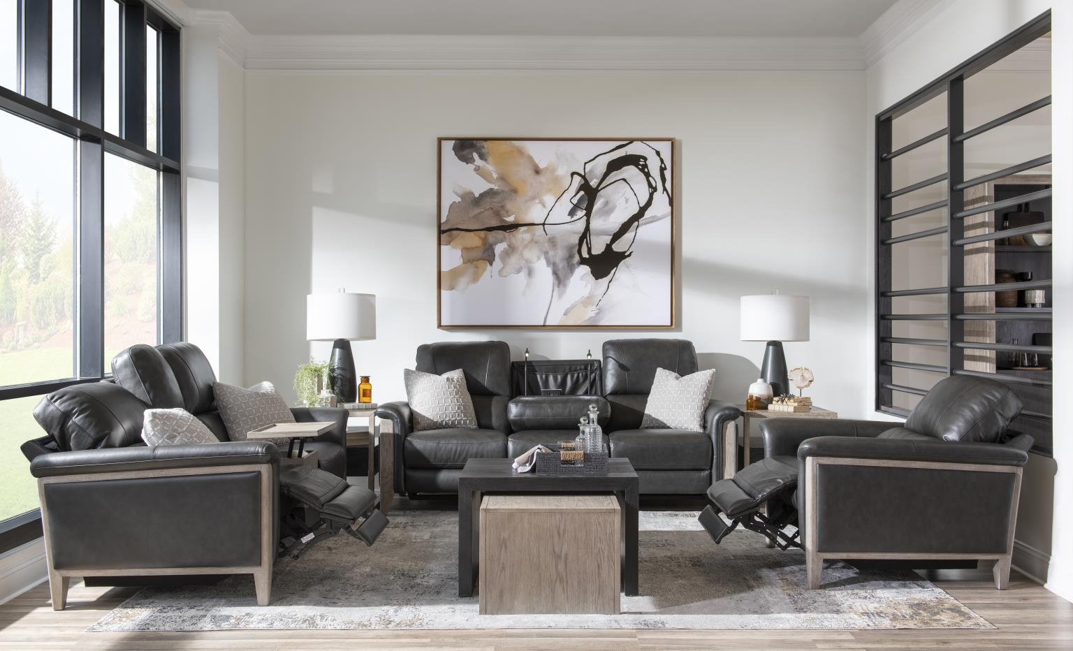 Hi Leg Power Leather Match Recliner