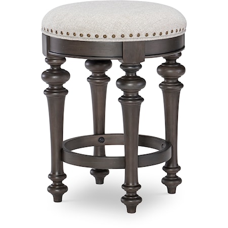 Transitional 24" Upholstered Swivel Stool with Nailheads