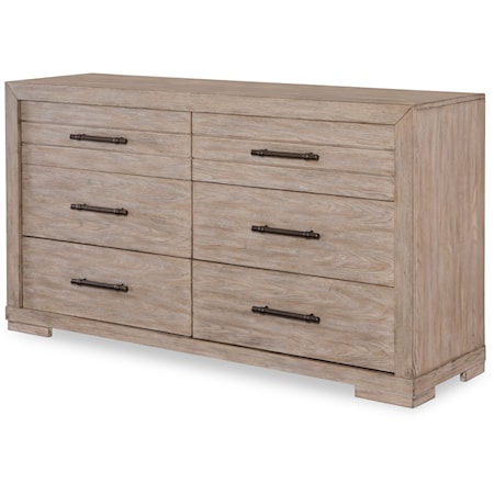 Contemporary 6-Drawer Dresser with Removable Jewelry Tray and Felt Covered Top Drawers