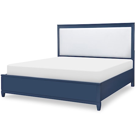 Contemporary California King Panel Bed with Upholstered Headboard