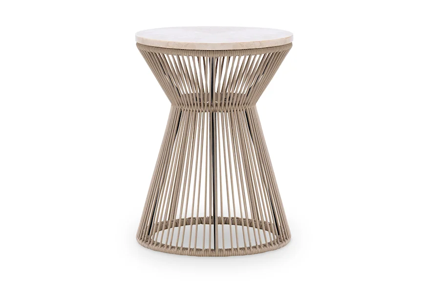 Biscayne Round Rope End Table with Travertine Top by Legacy Classic at Reeds Furniture