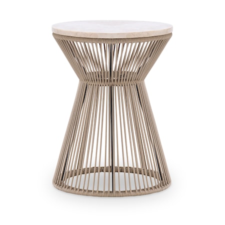 Round Rope End Table with Travertine Top