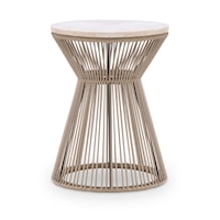 Coastal-Style Round Rope End Table with Travertine Top