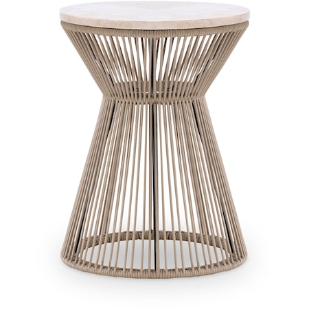 Coastal-Style Round Rope End Table with Travertine Top