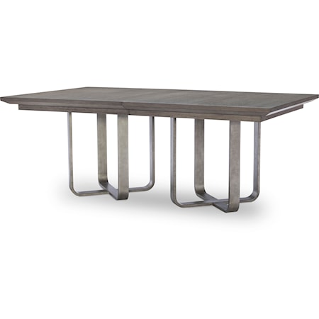 Contemporary Trestle Table with Dual 20" Leaves and Metal Base