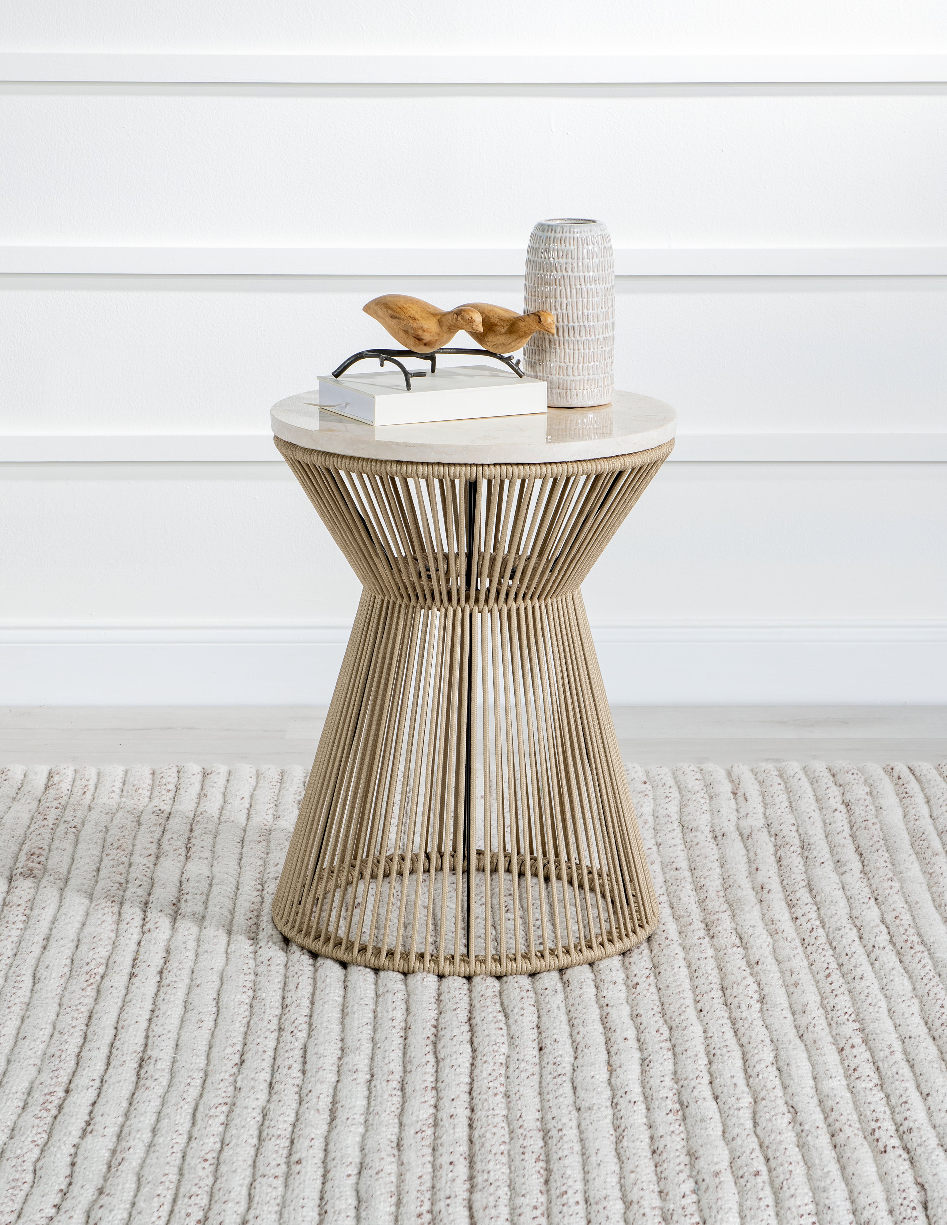 Legacy Classic Biscayne Round Rope End Table with Travertine Top