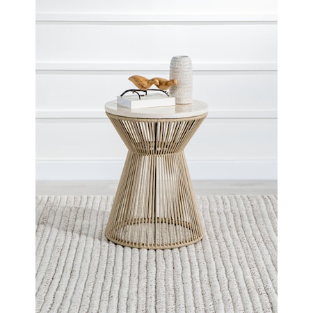 Round Rope End Table with Travertine Top