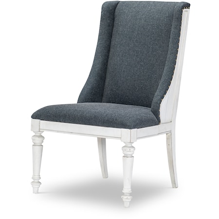 Rustic Farmhouse Upholstered Host Chair with Nailhead Trim