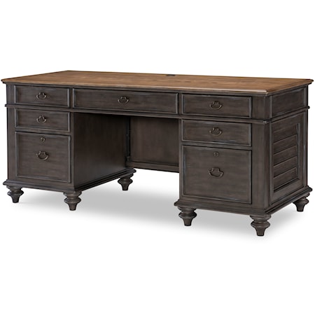 Farmhouse Executive Desk with 2-USB Ports and 2-Electrical Outlets