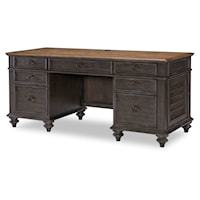 Farmhouse Executive Desk with 2-USB Ports and 2-Electrical Outlets