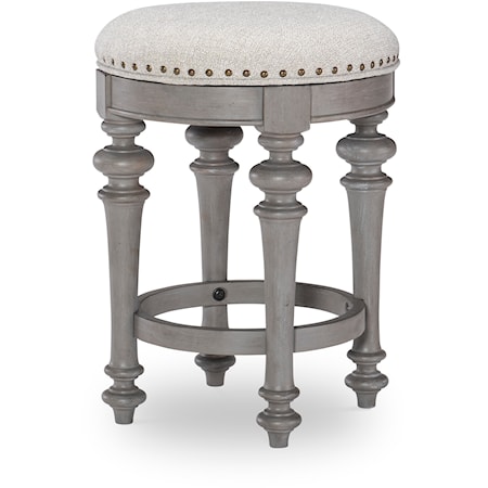 Transitional 24" Upholstered Swivel Stool with Nailheads