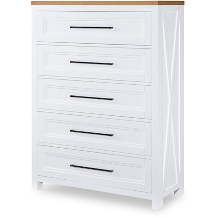 Modern Farmhouse 5-Drawer Bedroom Chest with Felt-Lined Top Drawers