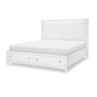 Summerland King Upholstered Bed with Footboard Storage in Pure White Painted Finish