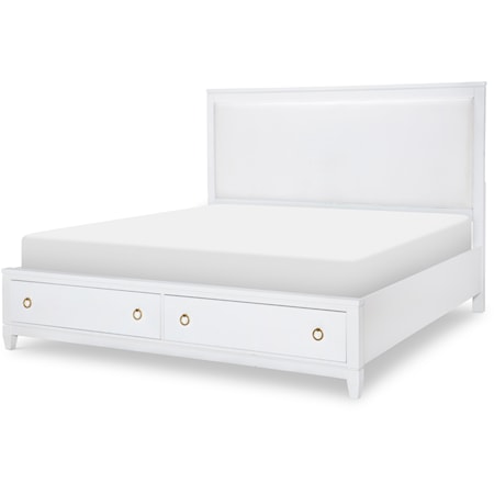 Summerland King Upholstered Bed with Footboard Storage in Pure White Painted Finish