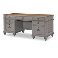 Farmhouse Executive Desk with 2-USB Ports and 2-Electrical Outlets