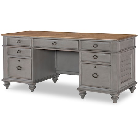 Farmhouse Executive Desk with 2-USB Ports and 2-Electrical Outlets