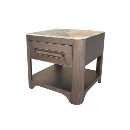 Stone-Top End Table w/Single Drawer