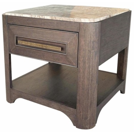 Stone-Top End Table w/Single Drawer