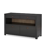 Contemporary Office 4-Drawer Credenza with Open Shelf