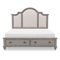 Farmhouse Upholstered King Panel Bed with Footboard Storage