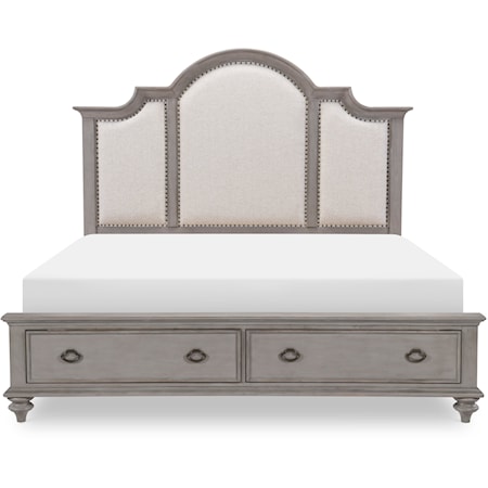 Farmhouse Upholstered Queen Panel Bed with Footboard Storage
